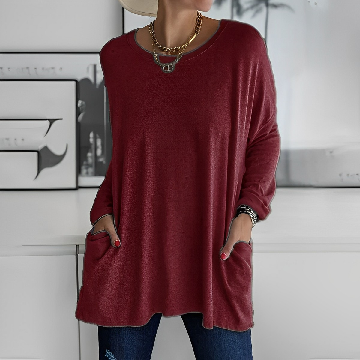 Kerstin | Stylischer Langer Pullover mit Taschen