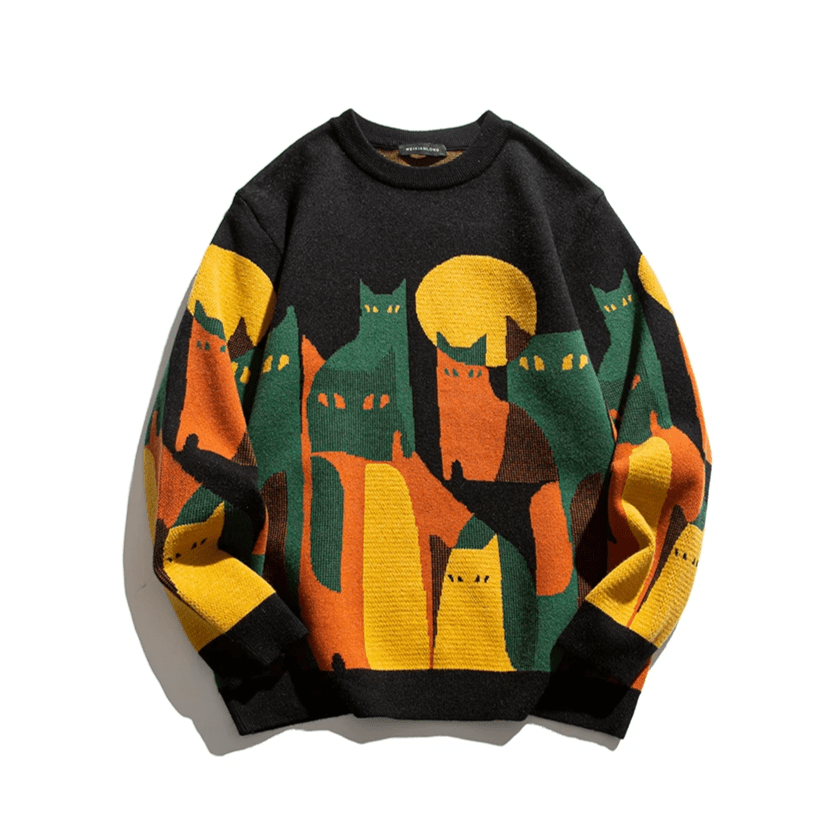 Carolin | Damen Winterpullover mit Katzenmotiv und Lockerer Passform