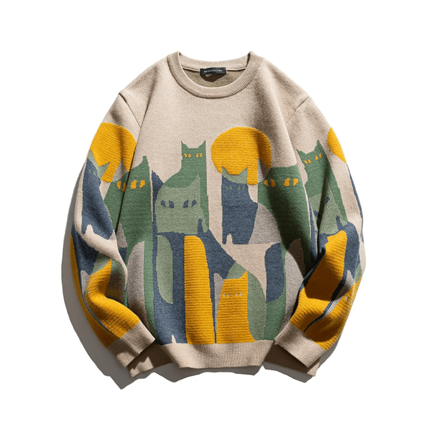 Carolin | Damen Winterpullover mit Katzenmotiv und Lockerer Passform