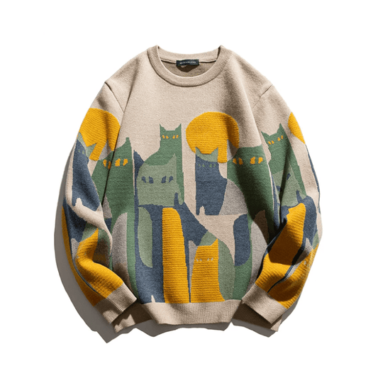 Carolin | Damen Winterpullover mit Katzenmotiv und Lockerer Passform