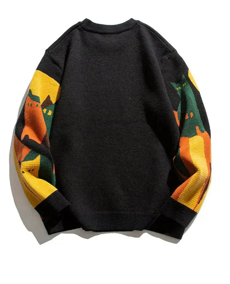 Carolin | Damen Winterpullover mit Katzenmotiv und Lockerer Passform