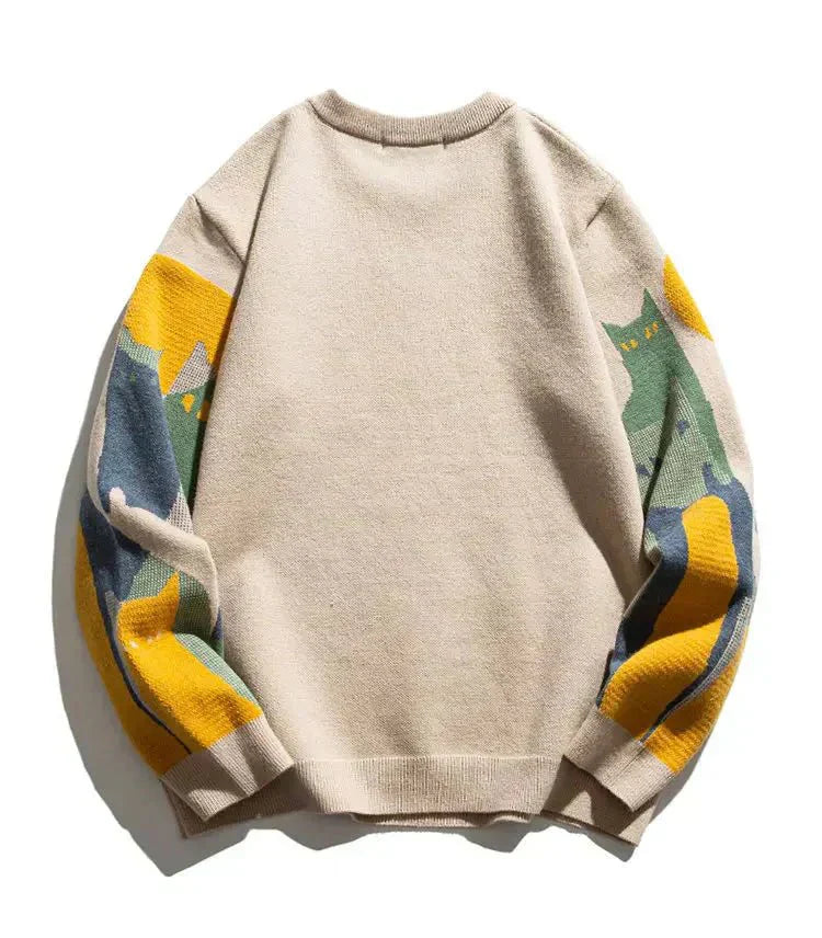 Carolin | Damen Winterpullover mit Katzenmotiv und Lockerer Passform