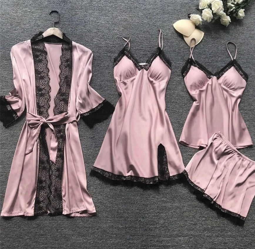 Jana | Damen Satin Spitzen Lingerie Schlafanzug Set