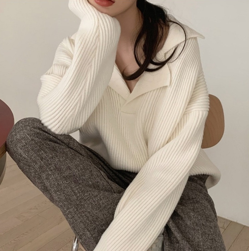 Doris | Damen Winterpullover mit Kragen und Rippstrick