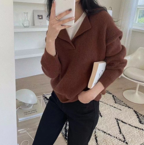 Doris | Damen Winterpullover mit Kragen und Rippstrick