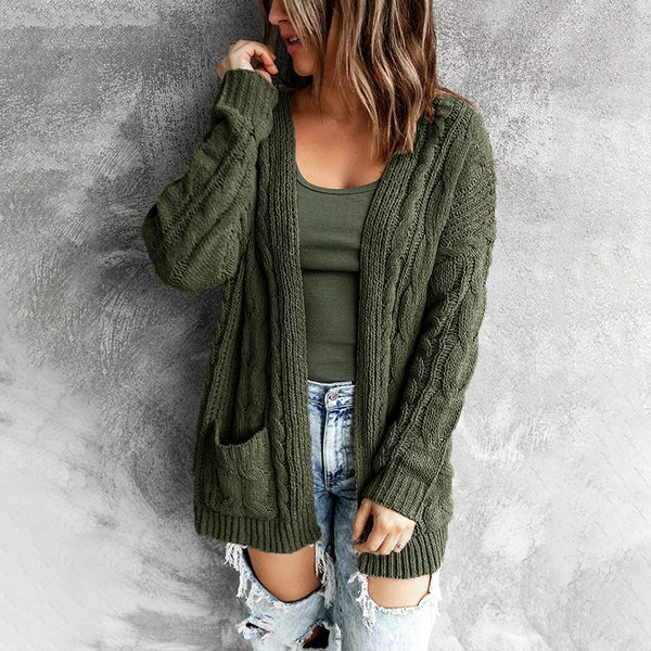 Maja | Damen Winter-Strickcardigan mit Zopfmuster