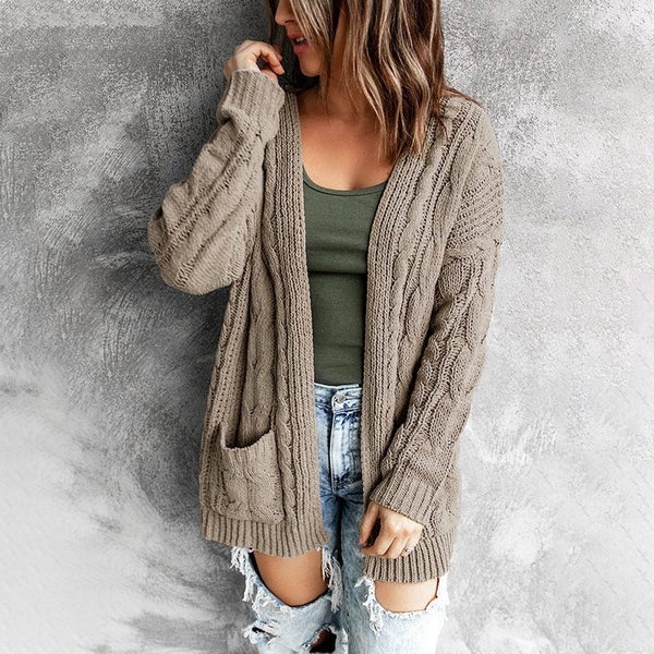 Maja | Damen Winter-Strickcardigan mit Zopfmuster