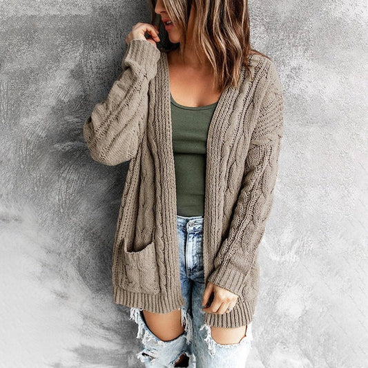 Maja | Damen Winter-Strickcardigan mit Zopfmuster