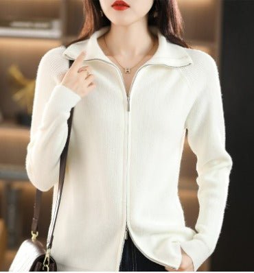 Marie | Damen Strickjacke mit Reißverschluss und langen Ärmeln