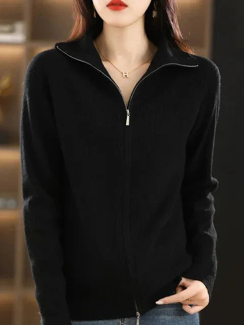 Marie | Damen Strickjacke mit Reißverschluss und langen Ärmeln