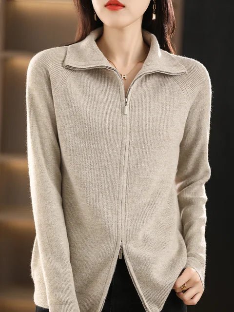 Marie | Damen Strickjacke mit Reißverschluss und langen Ärmeln
