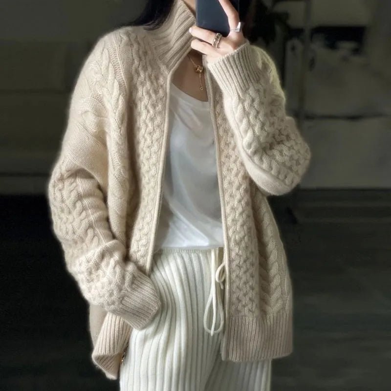 Julia | Damen Winter-Strickpullover mit Reißverschluss und Lockerer Passform