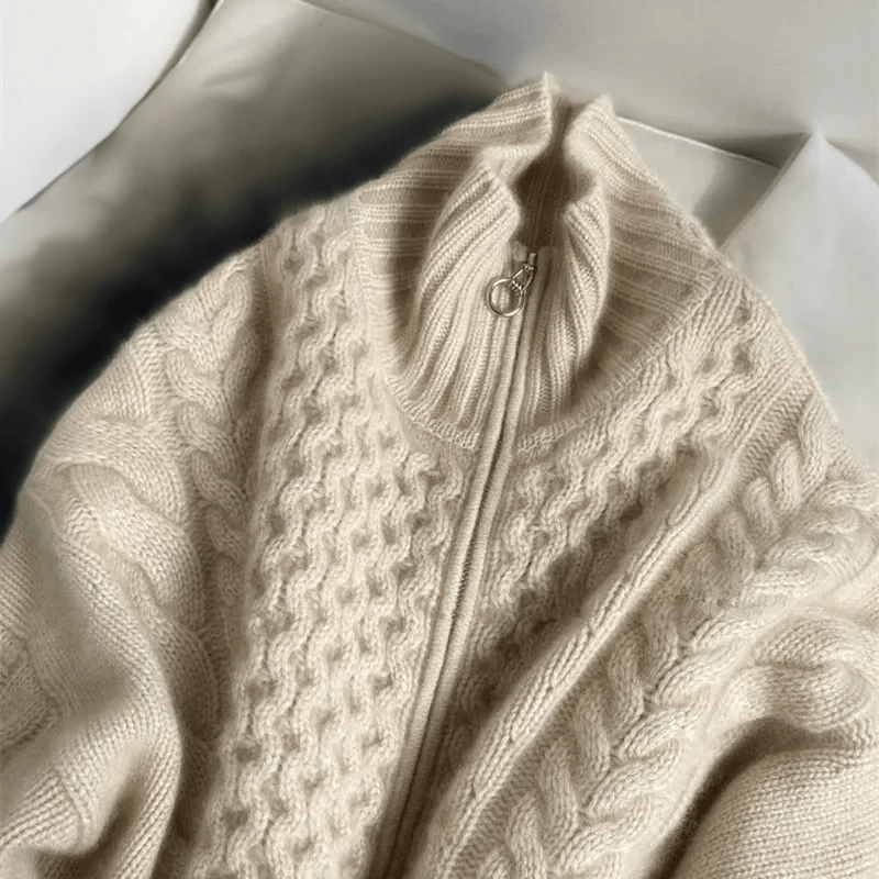 Julia | Damen Winter-Strickpullover mit Reißverschluss und Lockerer Passform