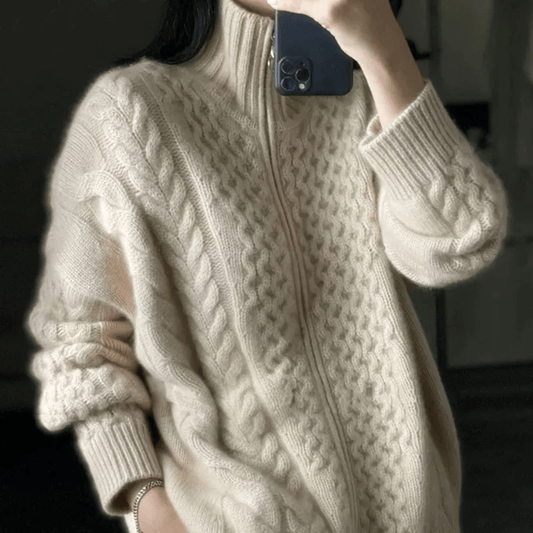 Julia | Damen Winter-Strickpullover mit Reißverschluss und Lockerer Passform