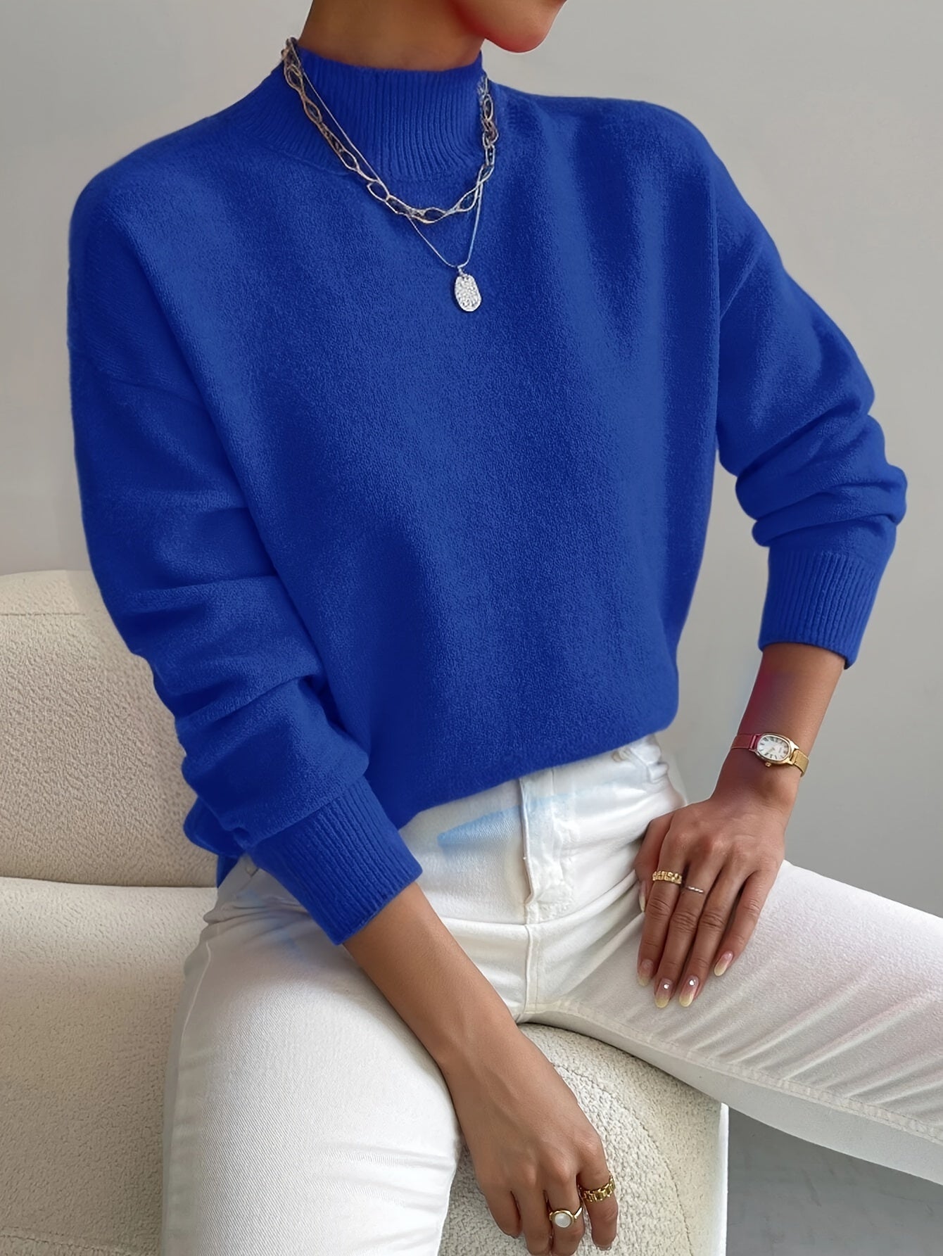 Marina | Damen Winter Rollkragen Strickpullover mit Rippenmuster