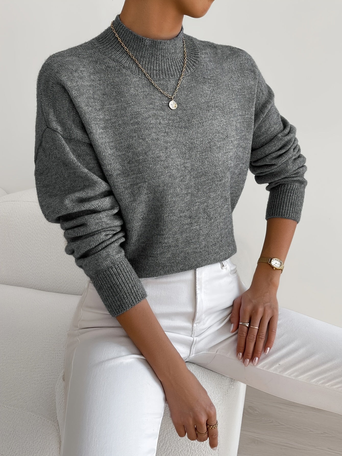 Marina | Damen Winter Rollkragen Strickpullover mit Rippenmuster