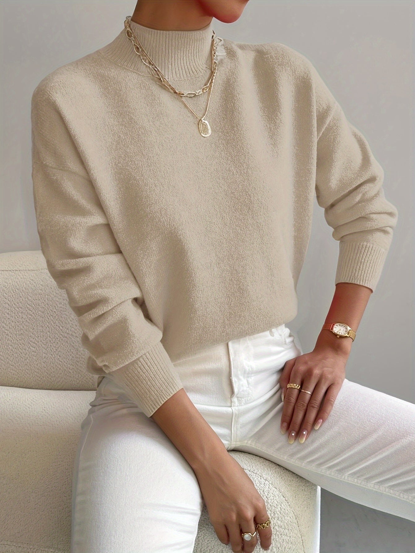 Marina | Damen Winter Rollkragen Strickpullover mit Rippenmuster