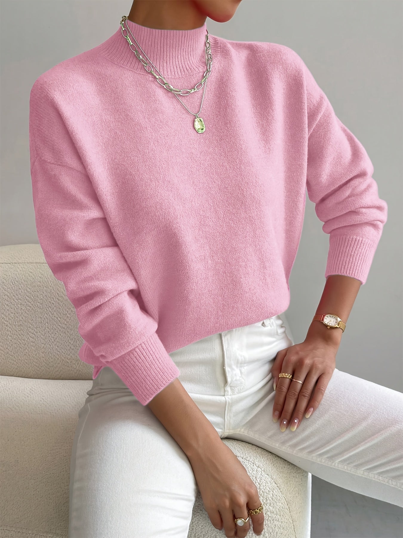 Marina | Damen Winter Rollkragen Strickpullover mit Rippenmuster