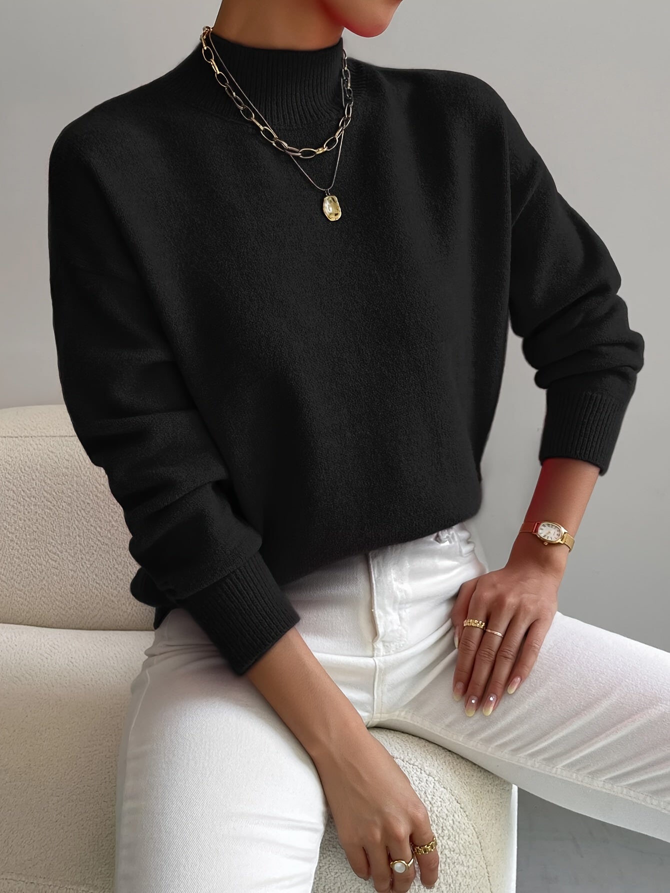 Marina | Damen Winter Rollkragen Strickpullover mit Rippenmuster