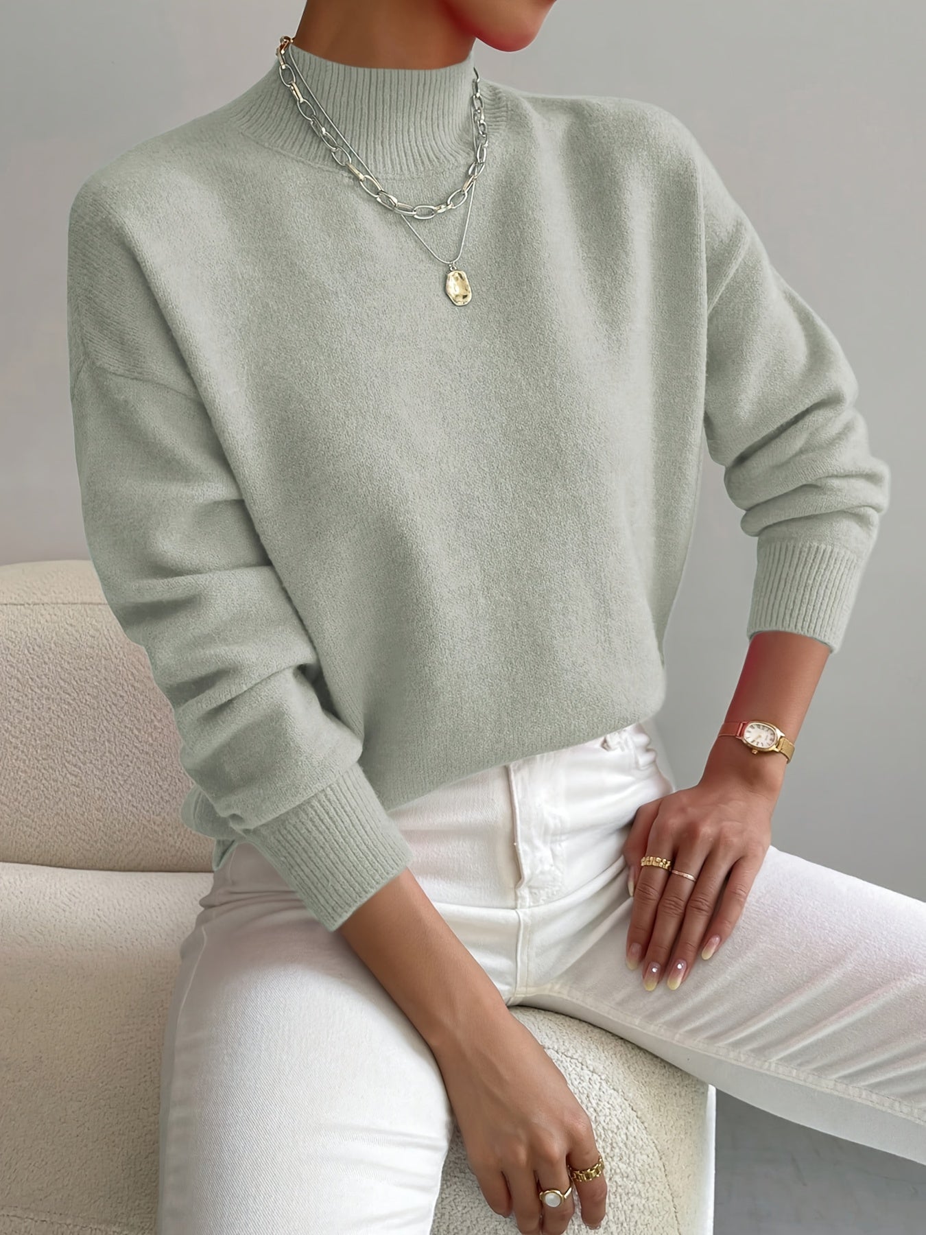 Marina | Damen Winter Rollkragen Strickpullover mit Rippenmuster