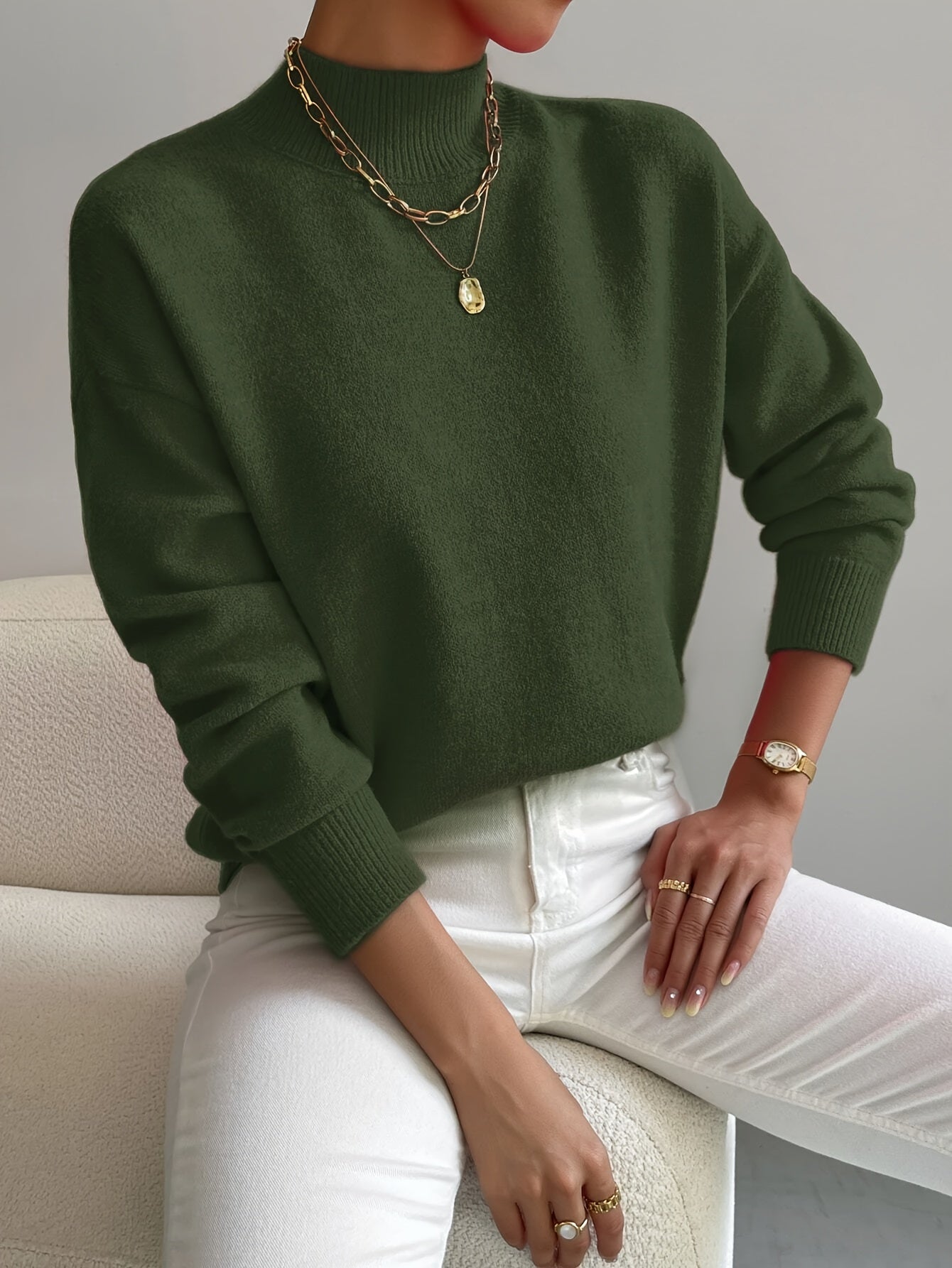 Marina | Damen Winter Rollkragen Strickpullover mit Rippenmuster