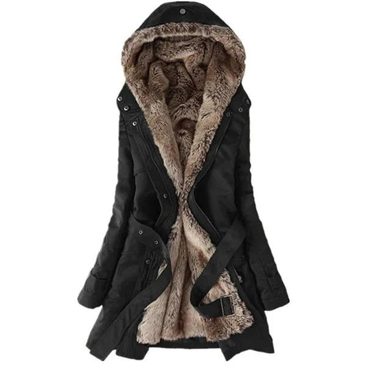 Stefanie | Bequemer Mantel mit Kunstfell Damen