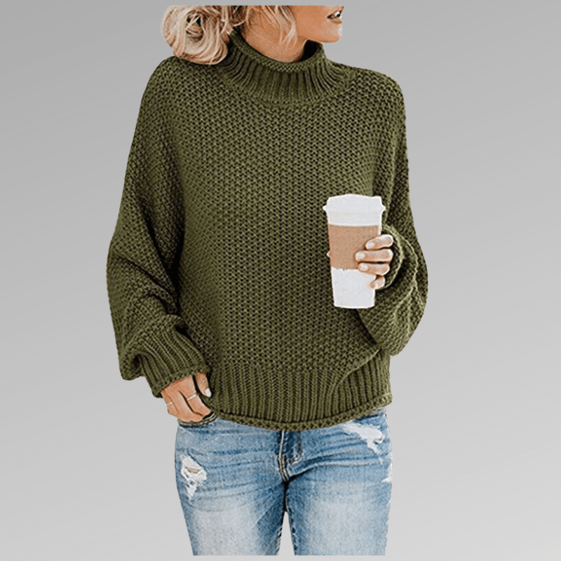Felicia | Damen Gemütlicher Strickpullover mit hohem Kragen