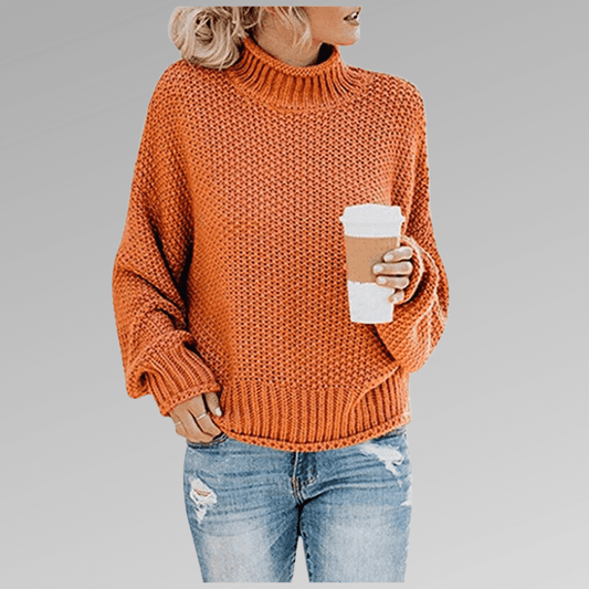 Felicia | Damen Gemütlicher Strickpullover mit hohem Kragen