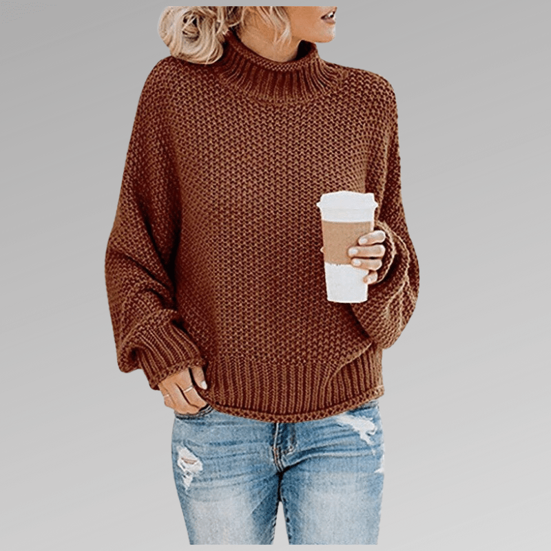 Felicia | Damen Gemütlicher Strickpullover mit hohem Kragen