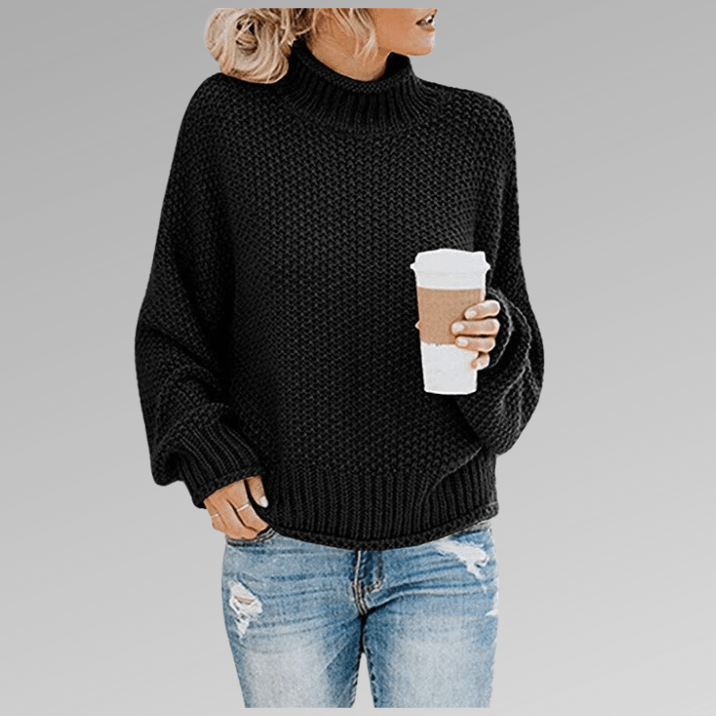 Felicia | Damen Gemütlicher Strickpullover mit hohem Kragen