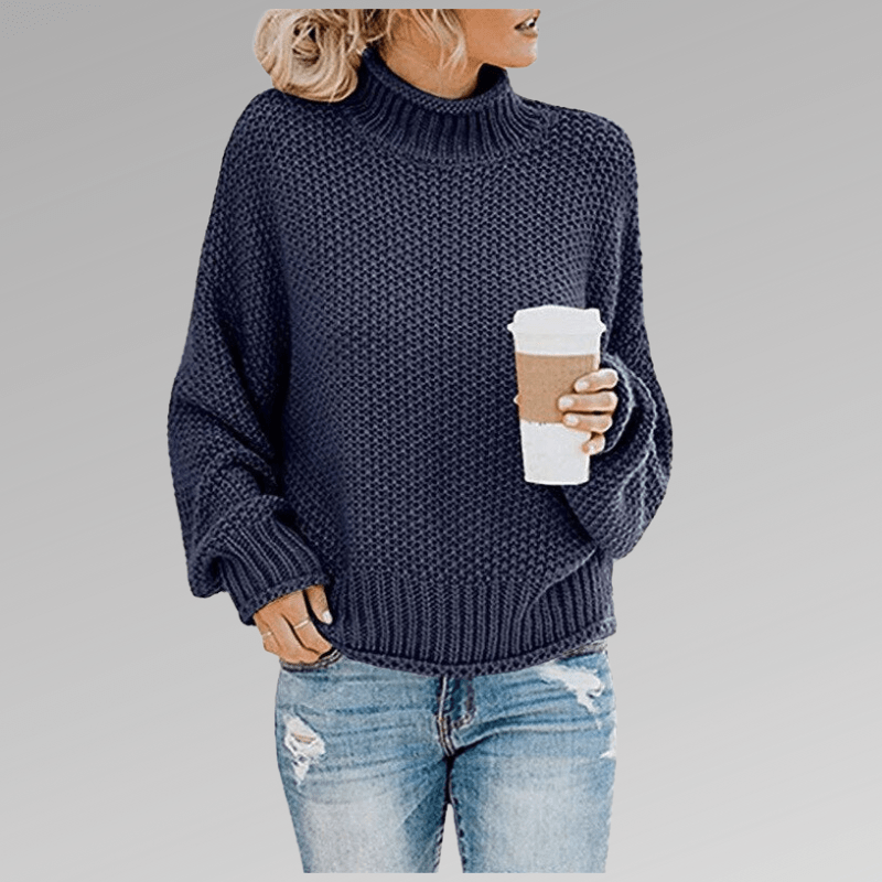 Felicia | Damen Gemütlicher Strickpullover mit hohem Kragen