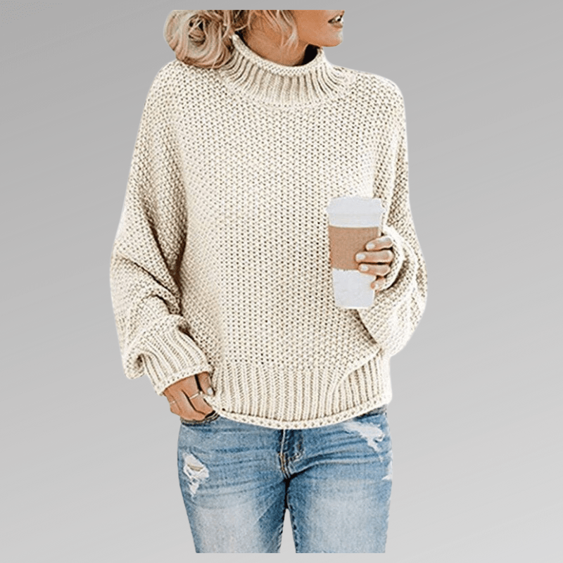 Felicia | Damen Gemütlicher Strickpullover mit hohem Kragen