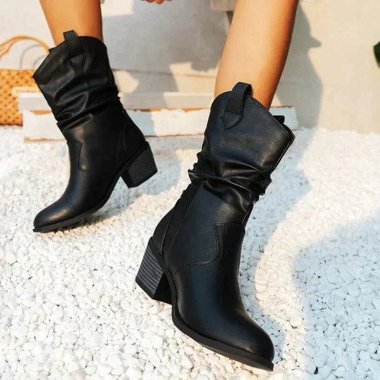 Carolin | Damen Slouch Mid Calf Stiefel mit Blockabsatz