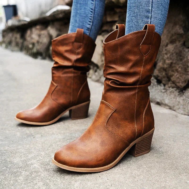 Carolin | Damen Slouch Mid Calf Stiefel mit Blockabsatz