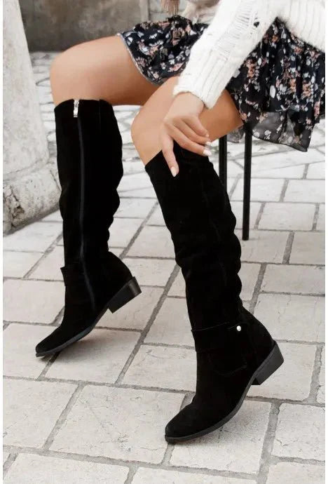 Angela | Damen Knielange Stiefel mit seitlichem Reißverschluss