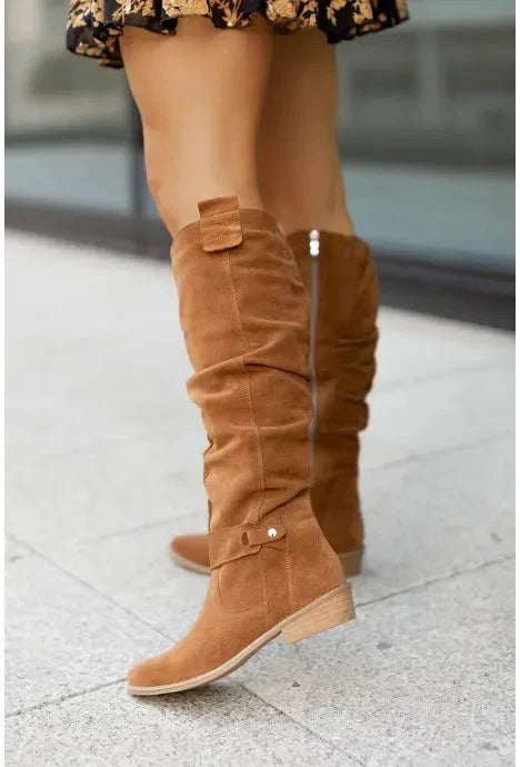 Angela | Damen Knielange Stiefel mit seitlichem Reißverschluss