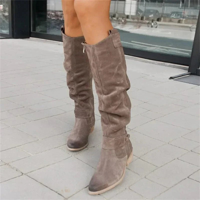 Angela | Damen Knielange Stiefel mit seitlichem Reißverschluss