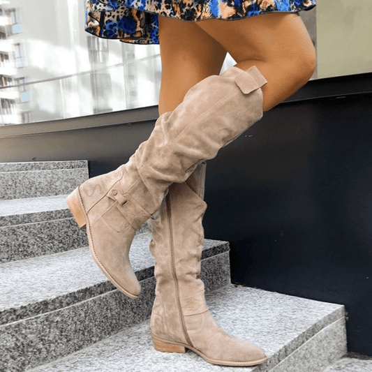 Angela | Damen Knielange Stiefel mit seitlichem Reißverschluss