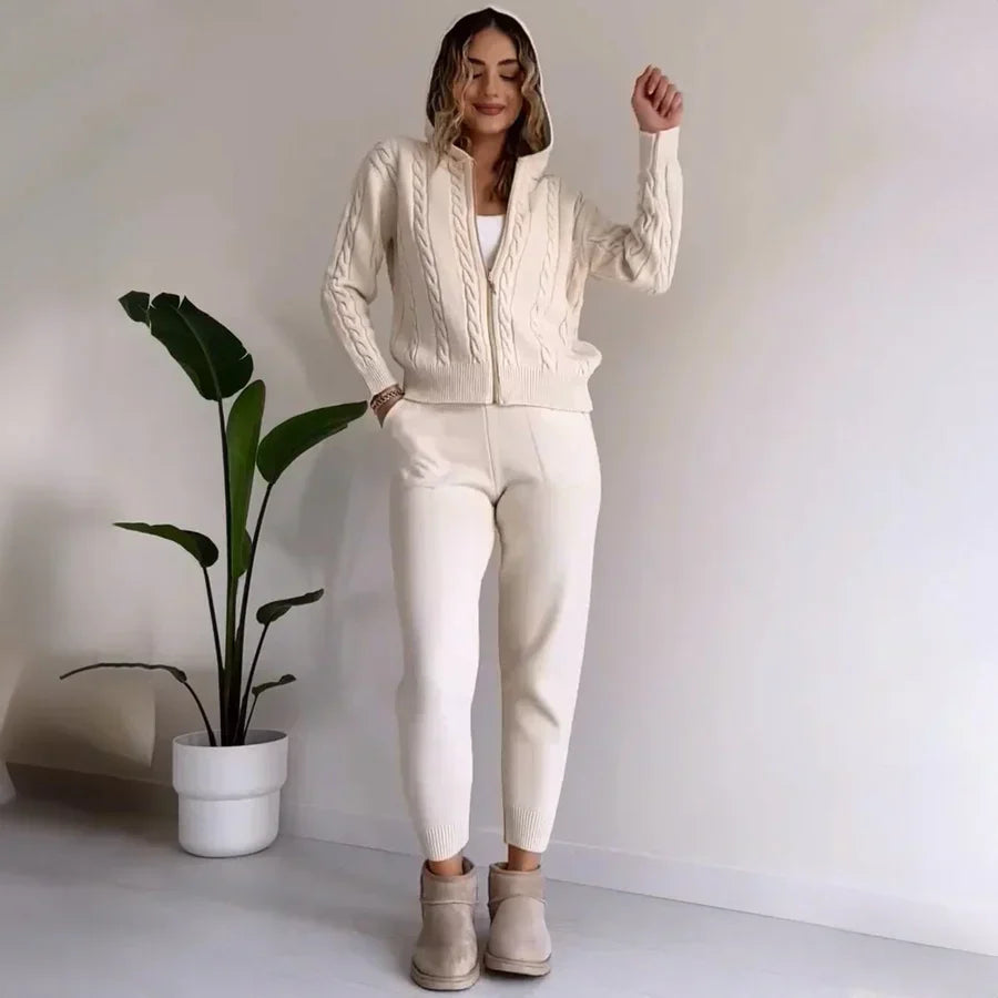 Maria | Damen Strick Lounge Set mit Reißverschluss