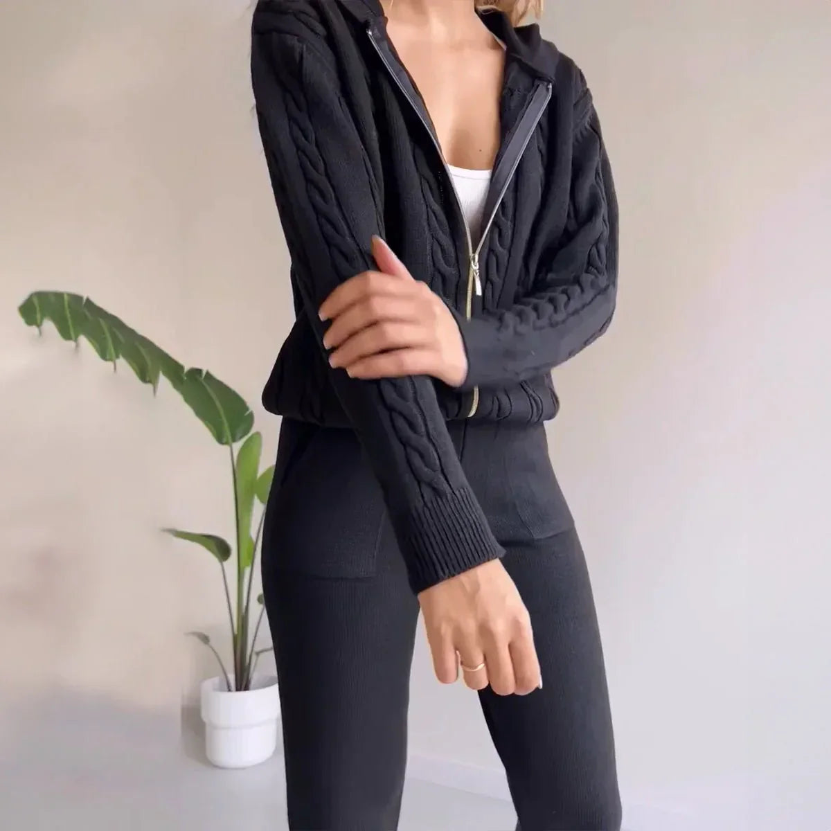 Maria | Damen Strick Lounge Set mit Reißverschluss