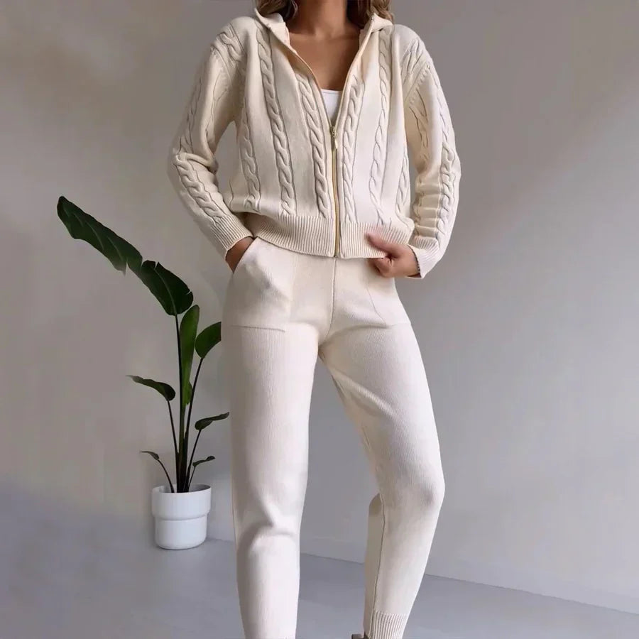 Maria | Damen Strick Lounge Set mit Reißverschluss