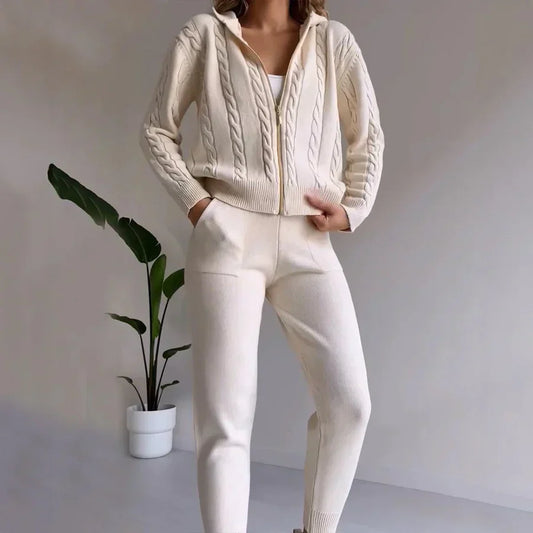 Maria | Damen Strick Lounge Set mit Reißverschluss