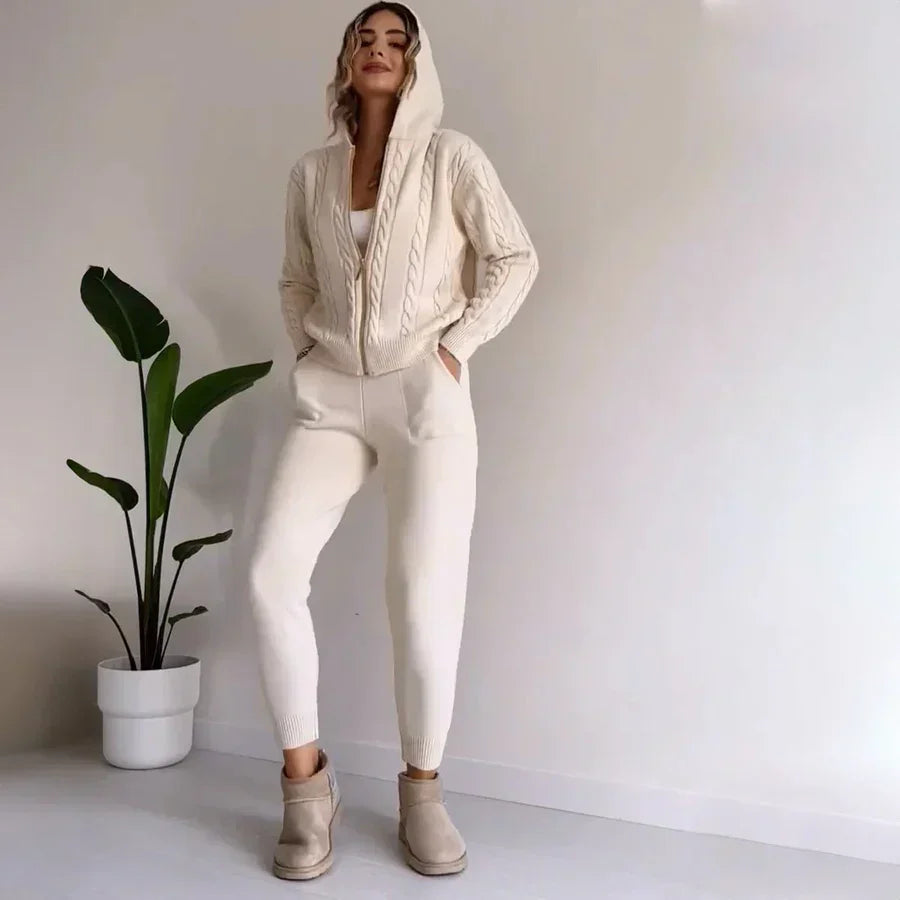 Maria | Damen Strick Lounge Set mit Reißverschluss
