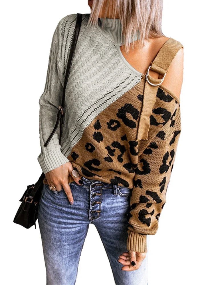 Felicia | Damen Winter-Strickpullover mit Off-Shoulder und Schnalle