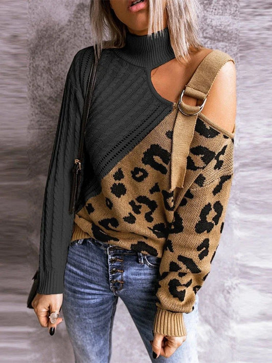 Felicia | Damen Winter-Strickpullover mit Off-Shoulder und Schnalle