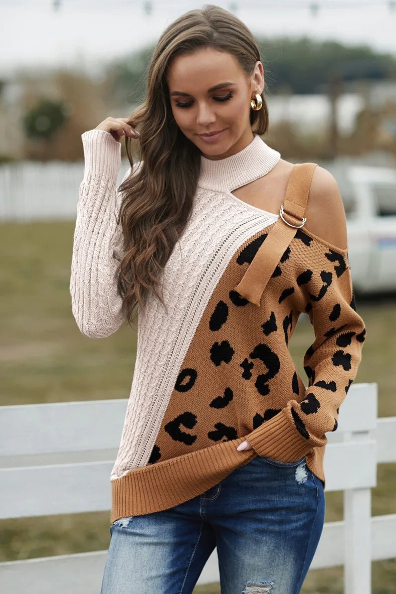 Felicia | Damen Winter-Strickpullover mit Off-Shoulder und Schnalle