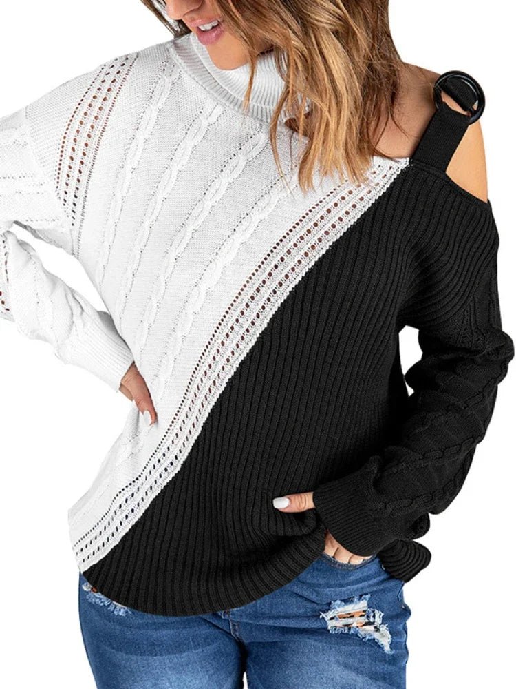 Felicia | Damen Winter-Strickpullover mit Off-Shoulder und Schnalle