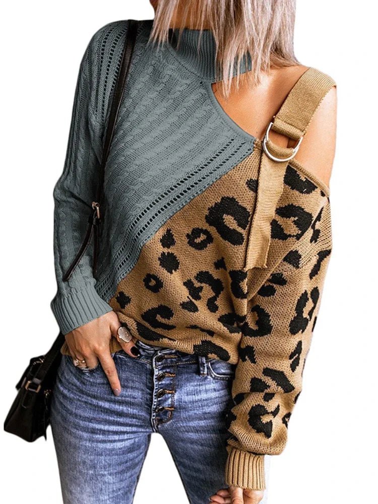 Felicia | Damen Winter-Strickpullover mit Off-Shoulder und Schnalle