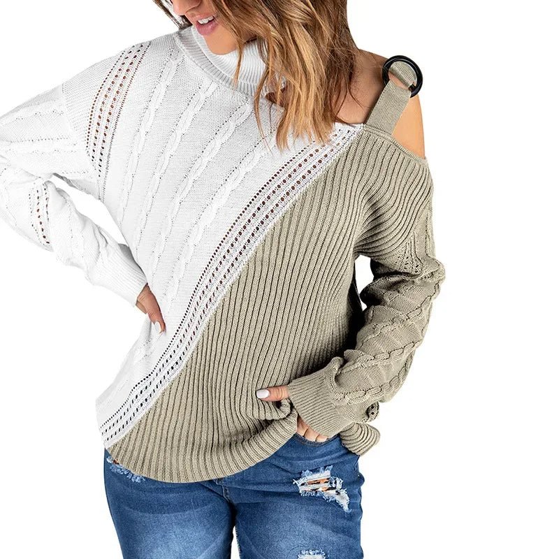 Felicia | Damen Winter-Strickpullover mit Off-Shoulder und Schnalle