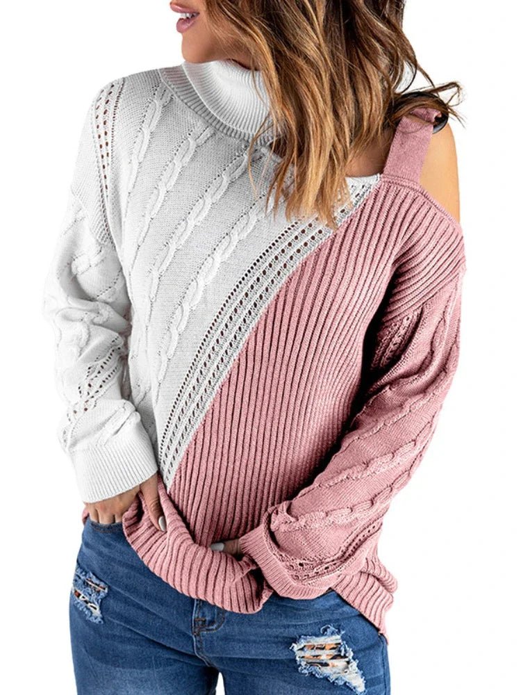 Felicia | Damen Winter-Strickpullover mit Off-Shoulder und Schnalle